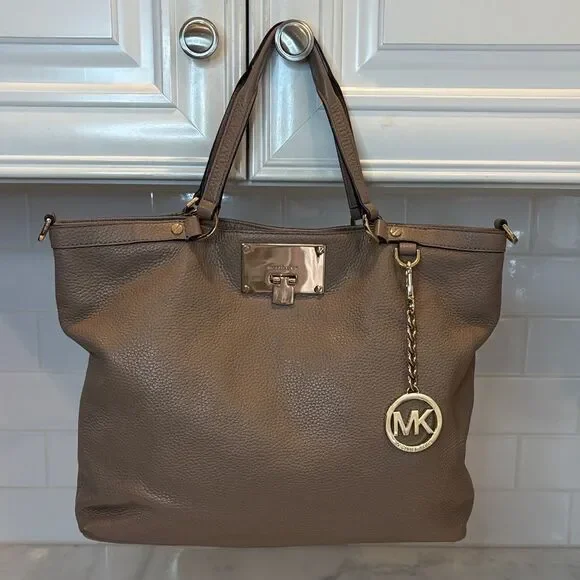 Michael Kors Bag Purse Handbag Leather Channing Large Pebbled Satchel Tote Bag - Picture 2 of 16